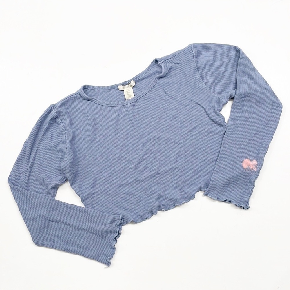 Bozzolo blue ribbed long sleeve crop top